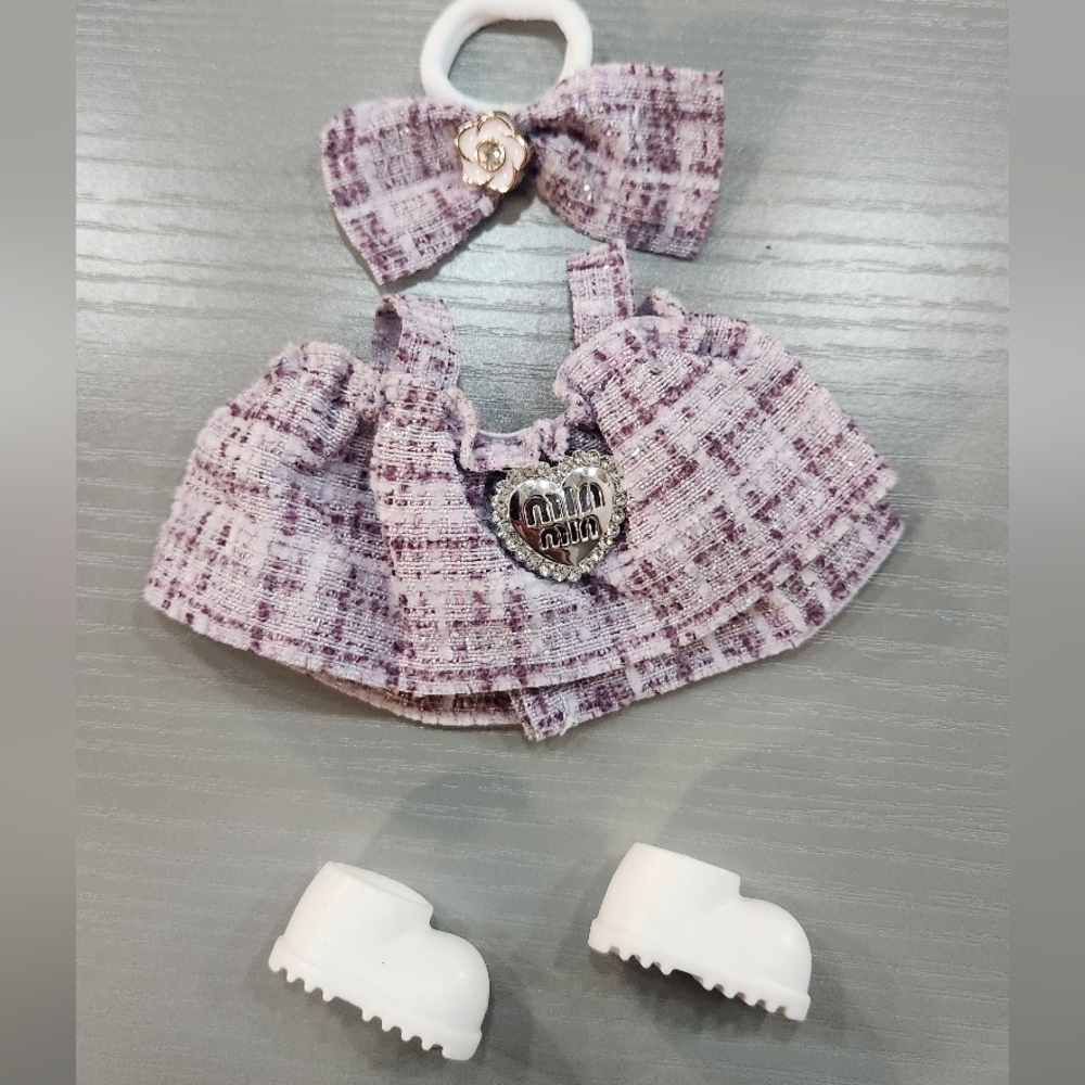 Tweed Labubu Dress with White Shoes